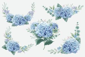 blauwe hortensia bloemen boeketten vector