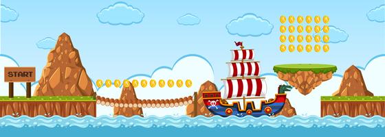 Een spel sjabloon piraat scène vector