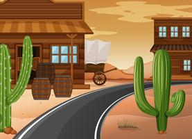 West-stad met gebouwen en cactus vector