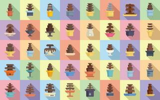 chocola fontein pictogrammen reeks vlak vector. snoep heerlijk vector