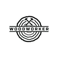 houtbewerker logo ontwerp wijnoogst retro stijl met hamer symbool vector