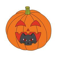 schattig tekenfilm kat en pompoen halloween. halloween groet kaart ontwerp. vector illustratie