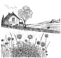 land huis Aan de veld- hand- getrokken schetsen in tekening stijl vector illustratie