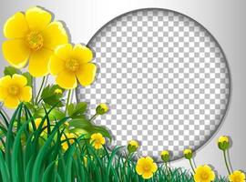 rond frame met gele bloem en bladerensjabloon vector