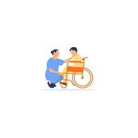 verpleegkundigen en patiënten in rolstoelen moderne platte ontwerp illustratie. vector