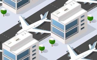 naadloze patroon isometrische 3D-stadsluchthaven met transportvliegtuigen vector