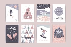 Set van artistieke creatieve winterkaarten. vector