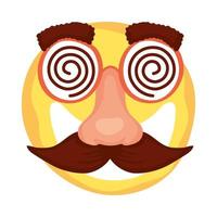gek emoji-gezicht met snor en bril masker dwazen dag vector