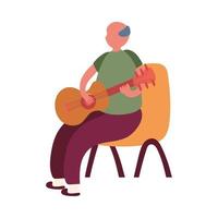 geïsoleerde avatar man op stoel met gitaar vector design