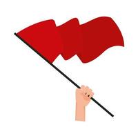 hand zwaaien rode vlag geïsoleerde icon vector