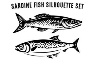 reeks van sardine vis silhouet vector illustratie, zwart silhouetten van vis bundel
