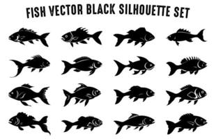 reeks van divers vis vector silhouetten, zwart silhouet van vissen clip art bundel