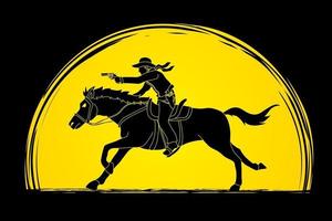 silhouet cowboy rijpaard met pistool vector