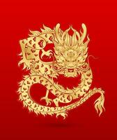 traditioneel Chinese draak goud dierenriem teken geïsoleerd Aan rood achtergrond voor kaart ontwerp afdrukken media of festival. China maan- kalender dier gelukkig nieuw jaar. vector illustratie.