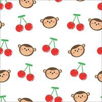 naadloos tekenfilm patroon van apen en kersen Aan wit achtergrond voor kleding stof afdrukken, textiel, geschenk omhulsel papier. kleurrijk vector voor kinderen, vlak stijl