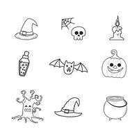 halloween element decoratie set. schets illustratie zwart en wit. vector