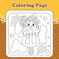 zomer snoepgoed themed kleur bladzijde voor kinderen met kawaii dier karakter koe vormig ijs room vector