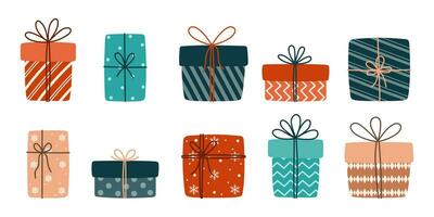 reeks van hand- getrokken Kerstmis geschenk dozen, vakantie presenteert. vector