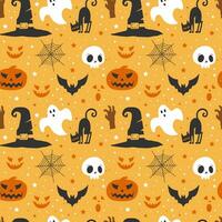 halloween heks hoed en pompoenen patroon achtergrond vector