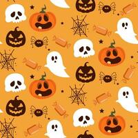 halloween naadloos patroon illustratie met pompoenen en halloween geesten vector