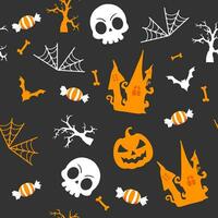 halloween schedel en achtervolgd huis patroon. halloween patroon vector