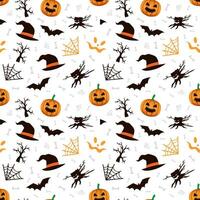 halloween eng naadloos patroon achtergrond met heks hoed pompoenen en halloween boom vector