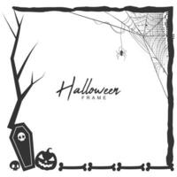 halloween silhouet decoratief kader met spin kader en griezelig boom vector