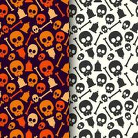 halloween patronen verzameling met halloween schedel grafsteen en botten vector