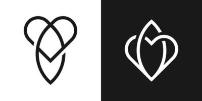 logo ontwerp creatief lijn liefde en blad icoon vector illustratie