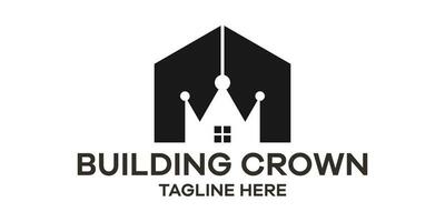logo ontwerp gebouw en kroon icoon vector illustratie