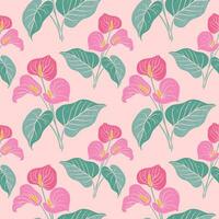 anthurium tropisch bloemen naadloos patroon. hand- getrokken getextureerde linoleum besnoeiing stijl bloemen illustraties achtergrond. vector