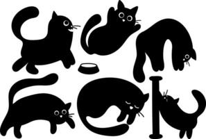 verzameling van vector stickers van schattig zwart silhouetten van katten