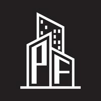 pf echt landgoed logo ontwerp met gebouw stijl , logo voorraad vector