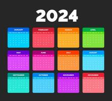 2024 kleurrijk kalender bureaublad ontwerper sjabloon set. zakelijke bedrijf muur of bureau gemakkelijk ontwerper 2024 kleurrijk kalender met week begin zondag. reeks van 2024 kalender ontwerper sjabloon bundel. vector