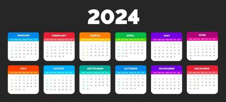 2024 kleurrijk kalender bureaublad ontwerper sjabloon set. zakelijke bedrijf muur of bureau gemakkelijk ontwerper 2024 kleurrijk kalender met week begin zondag. reeks van 2024 kalender ontwerper sjabloon bundel. vector