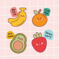 vlak ontwerp vector schattig kleurrijk kawaii fruit hand- getrokken illustratie verzameling reeks