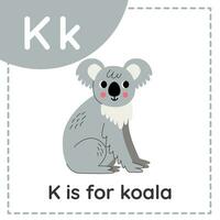 dier alfabet geheugenkaart voor kinderen. aan het leren brief k. k is voor koala. vector