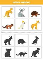 vind schaduwen van schattig Australisch dieren. kaarten voor kinderen. vector
