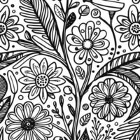 abstract zwart en wit monochromatisch hand getekend bloemen structuur patroon tekening vector illustratie