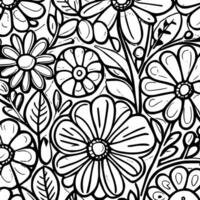 abstract zwart en wit monochromatisch hand getekend bloemen structuur patroon tekening vector illustratie