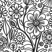 abstract zwart en wit monochromatisch hand getekend bloemen structuur patroon tekening vector illustratie