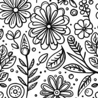 abstract zwart en wit monochromatisch hand getekend bloemen structuur patroon tekening vector illustratie