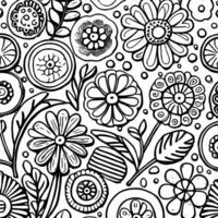 abstract zwart en wit monochromatisch hand getekend bloemen structuur patroon tekening vector illustratie