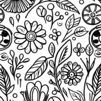 abstract zwart en wit monochromatisch hand getekend bloemen structuur patroon tekening vector illustratie