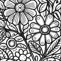 abstract zwart en wit monochromatisch hand getekend bloemen structuur patroon tekening vector illustratie