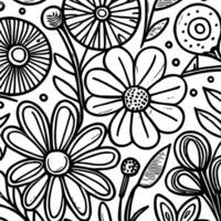 abstract zwart en wit monochromatisch hand getekend bloemen structuur patroon tekening vector illustratie