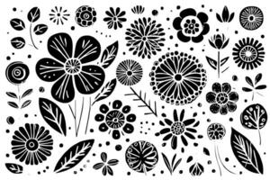 abstract zwart en wit monochromatisch hand getekend bloemen structuur patroon tekening vector illustratie