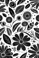 abstract zwart en wit monochromatisch hand getekend bloemen structuur patroon tekening vector illustratie