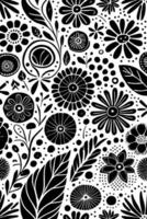 abstract zwart en wit monochromatisch hand getekend bloemen structuur patroon tekening vector illustratie