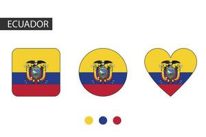 Ecuador 3 vormen vierkant, cirkel, hart met stad vlag. geïsoleerd Aan wit achtergrond. vector